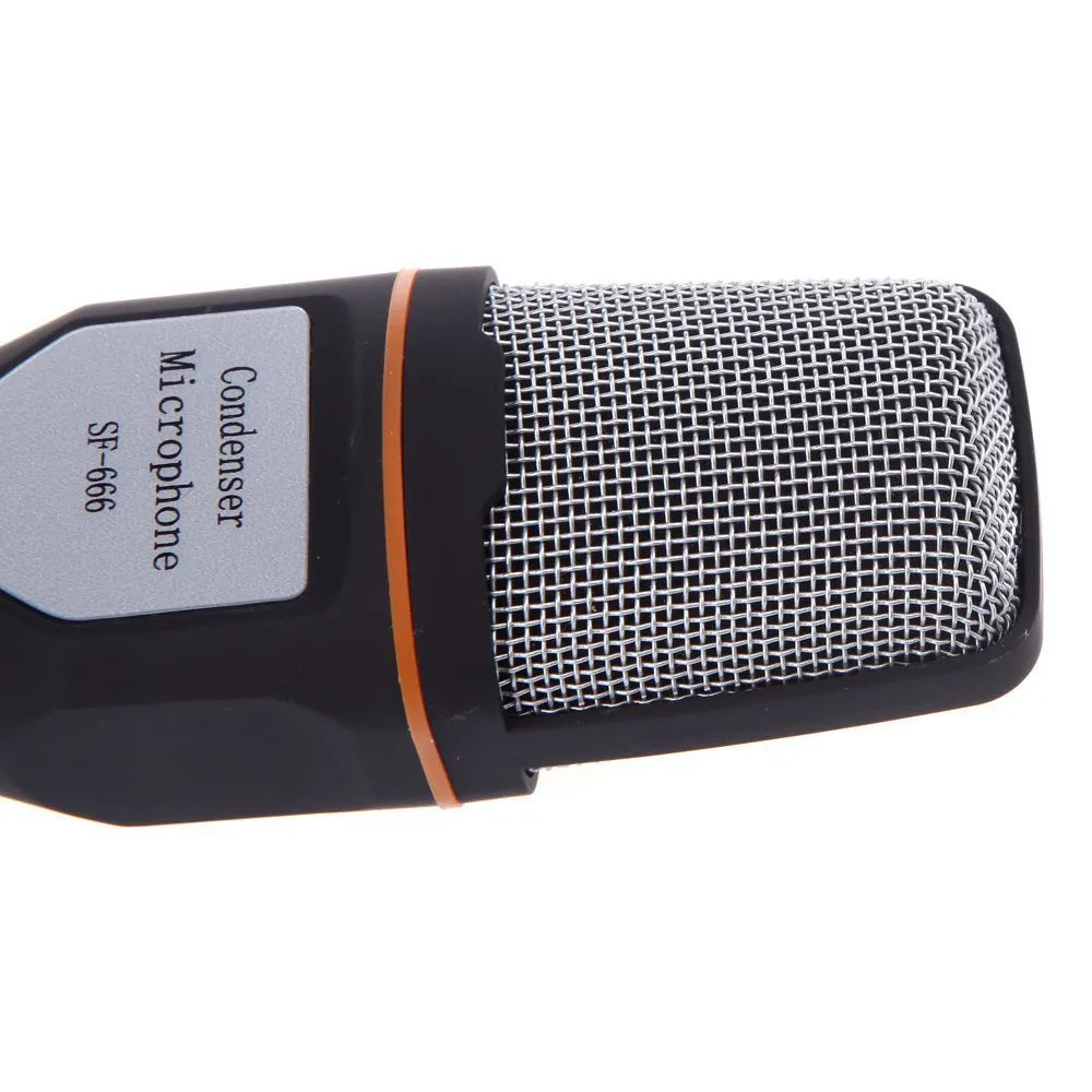 Black wired desktop microphone with clip holder showing 13.3cm height and 1.85m cable
