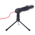 Black wired desktop microphone with clip holder showing 13.3cm height and 1.85m cable