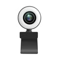 USB computer webcam with built-in LED ring light and microphone for streaming and video calls.