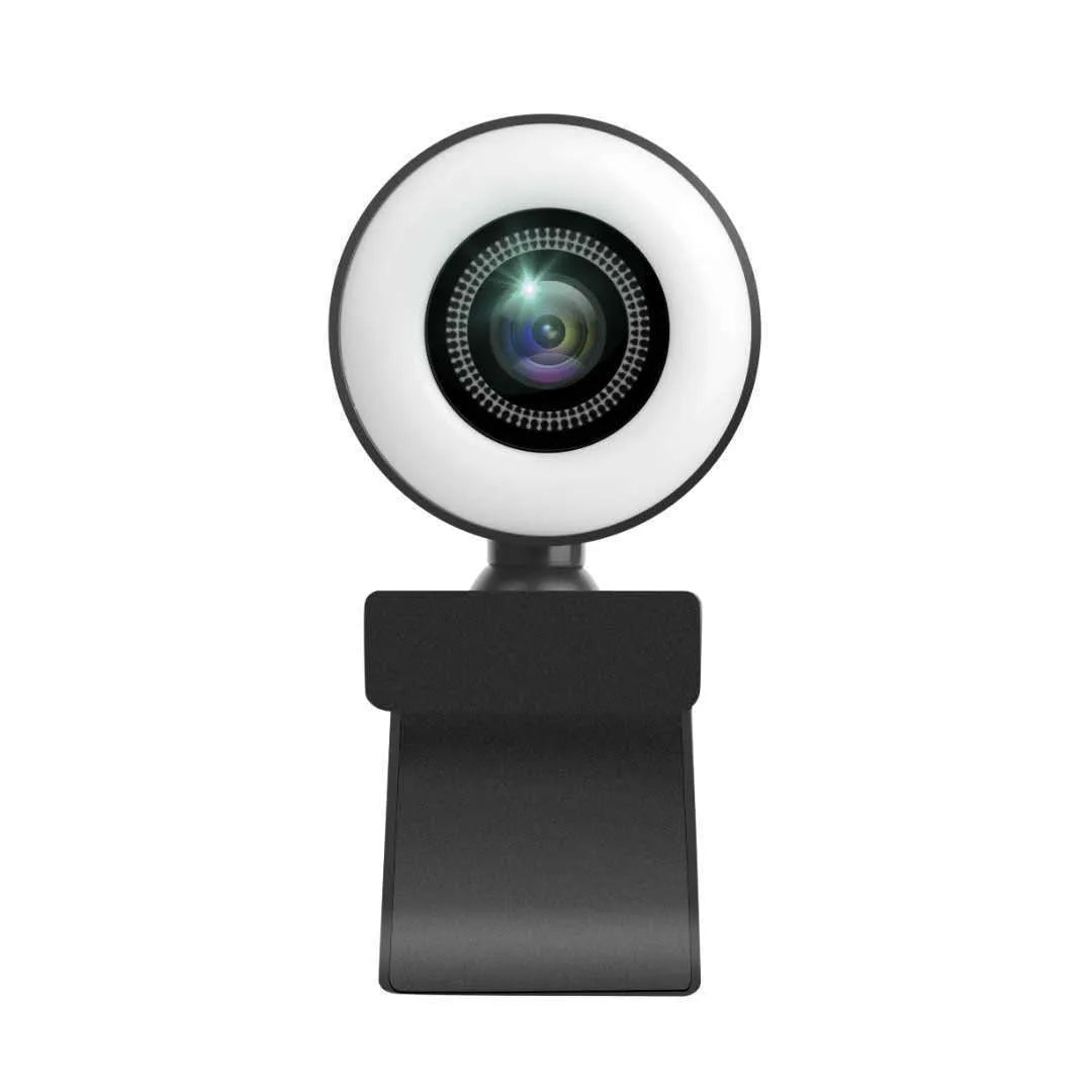 USB computer webcam with built-in LED ring light and microphone for streaming and video calls.