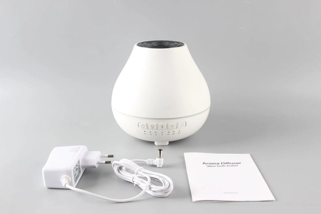 Round white Bluetooth humidifier aroma diffuser with night light and water tank