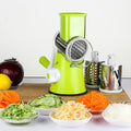 Multi-function vegetable chopper with suction cup base in kitchen setting