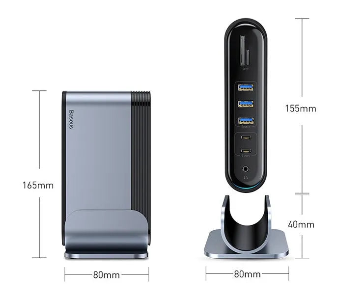 Deep space grey 16-in-1 Type-C docking station with external power supply on workstation desk