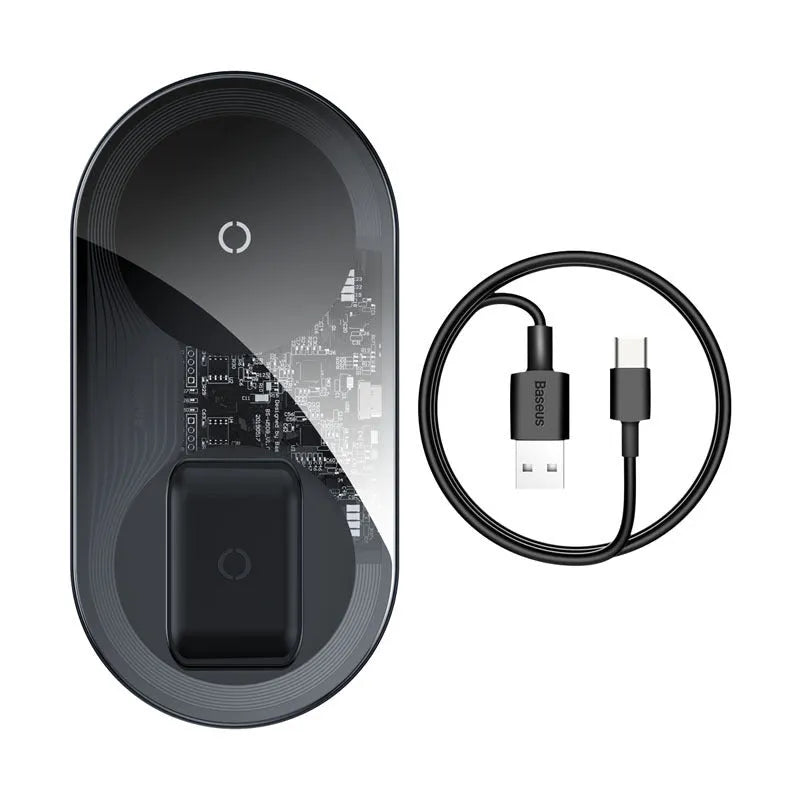 Baseus Minimalist 2-in-1 Wireless Charger Pro in Black, White, and Transparent colours