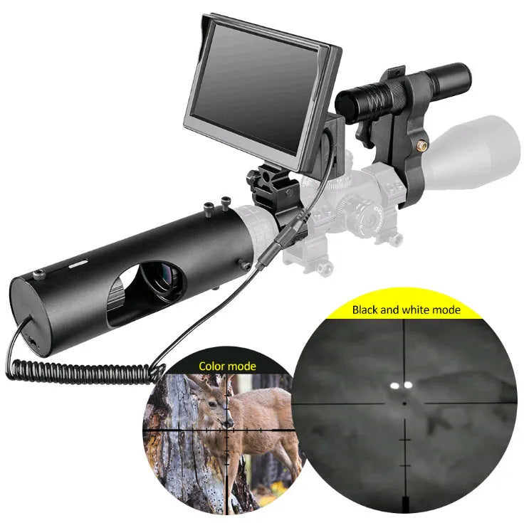 Black digital night vision goggles with 5 inch LCD screen and infrared transmitter