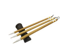 Three traditional Chinese calligraphy brushes with wool hair tips and bamboo handles in large, medium, and small sizes