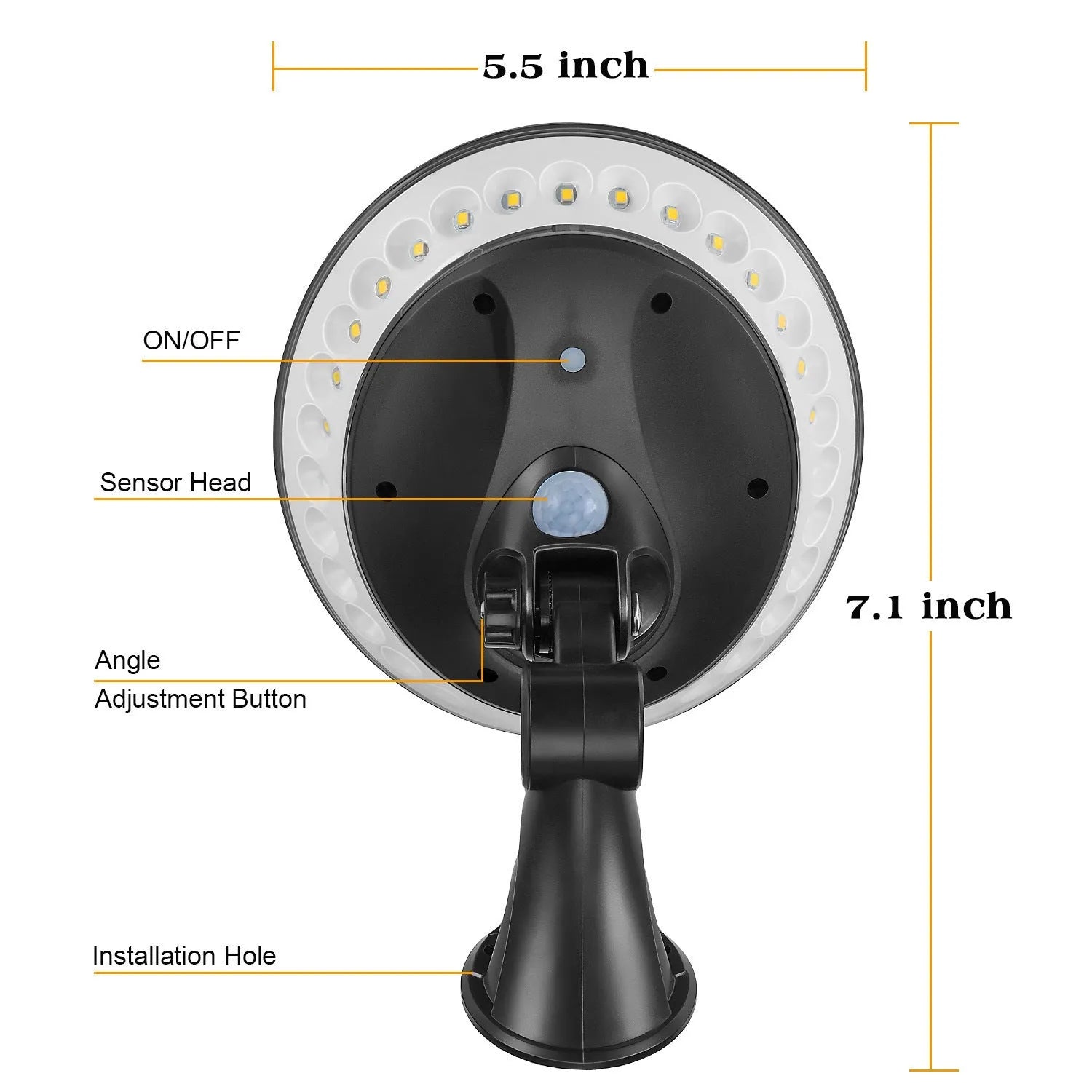 360 degree luminous solar light body with ABS casing and motion sensor