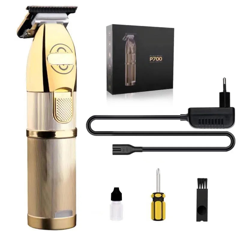 Gold coloured cordless hair clipper with dual charging system and 25W motor power