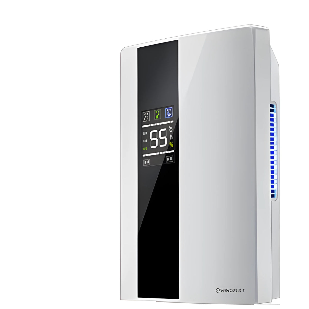 White compact dehumidifier with 2.2L water tank and electronic control panel