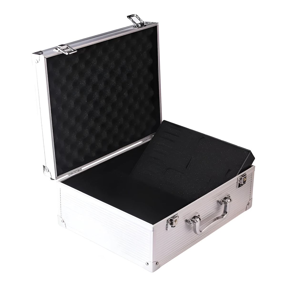 Aluminium alloy tattoo equipment storage box with organisation for complete tattoo sets in black colour