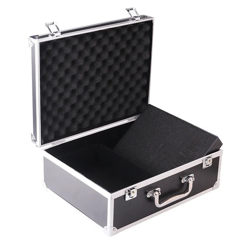 Aluminium alloy tattoo equipment storage box with organisation for complete tattoo sets in black colour