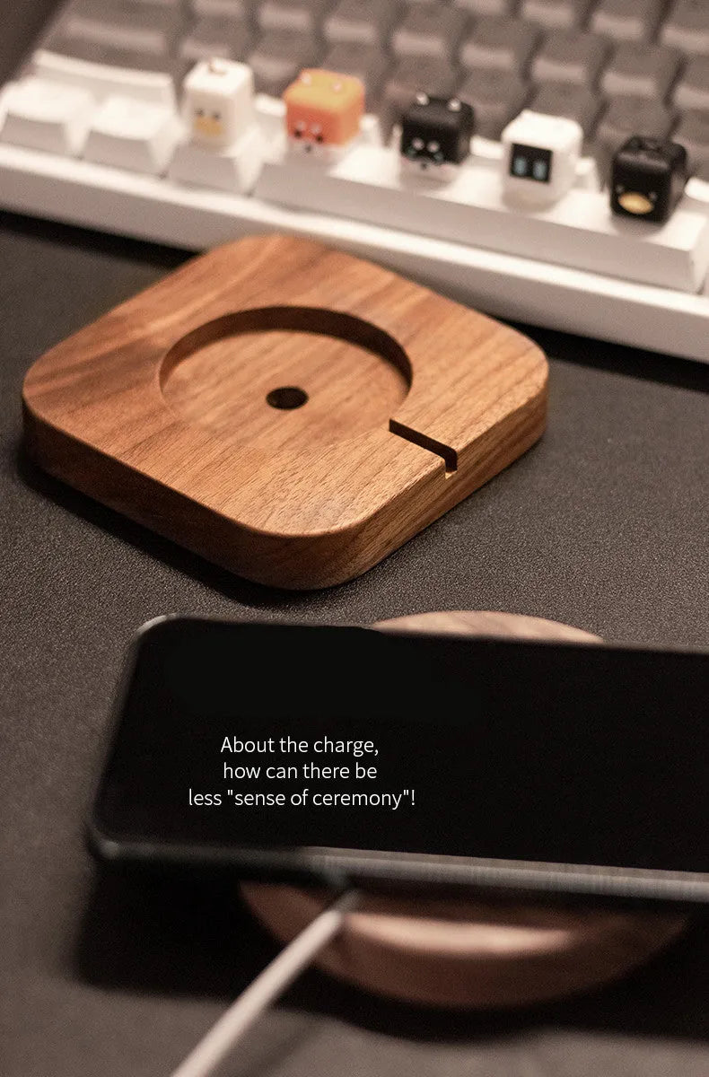 LZL walnut solid wood magnetic wireless charger bracket base on desktop