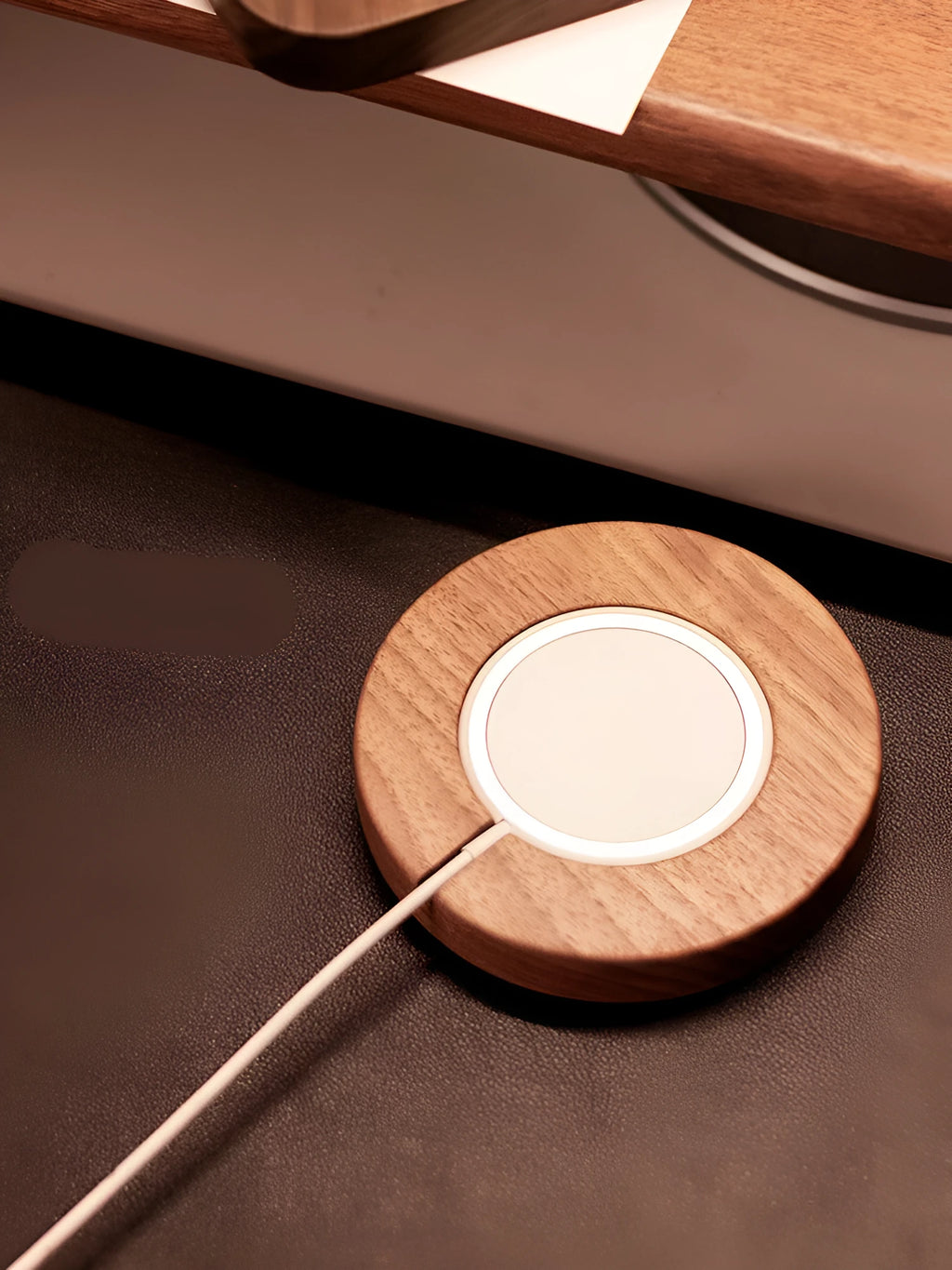 LZL walnut solid wood magnetic wireless charger bracket base on desktop