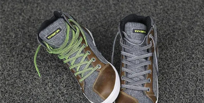Men's black motorcycle riding shoes with short boot design and non-slip soles