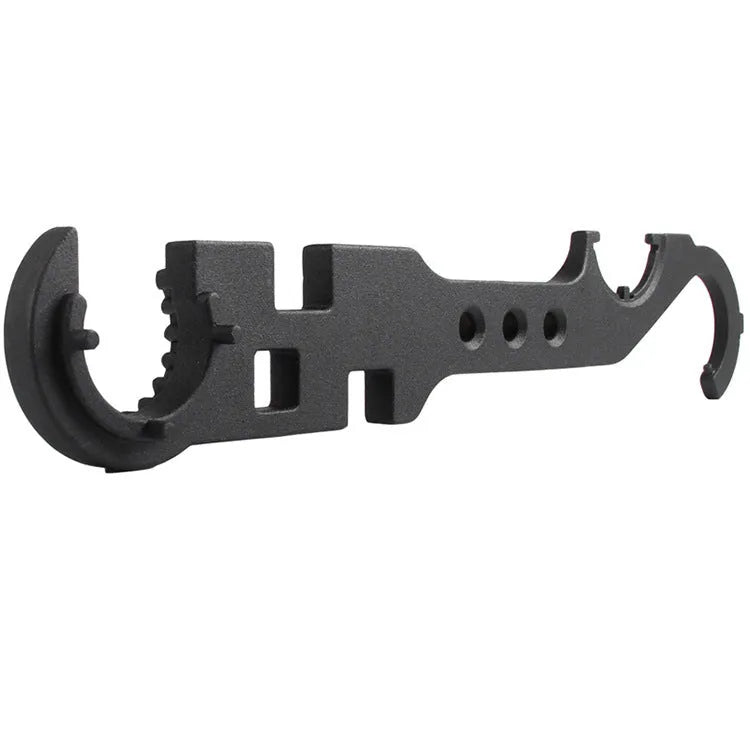 Black all-steel combination wrench for AR15 and M4 rifle maintenance on a plain background.