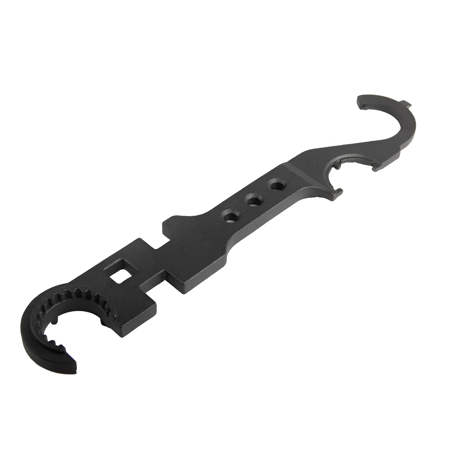 Black all-steel combination wrench for AR15 and M4 rifle maintenance on a plain background.