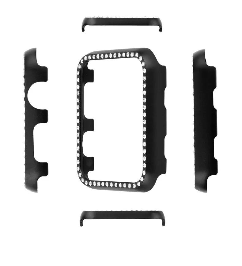 Electroplated metal diamond protective case frame in silver, black, gold, and rose pink for 38mm 40mm 42mm 44mm watches
