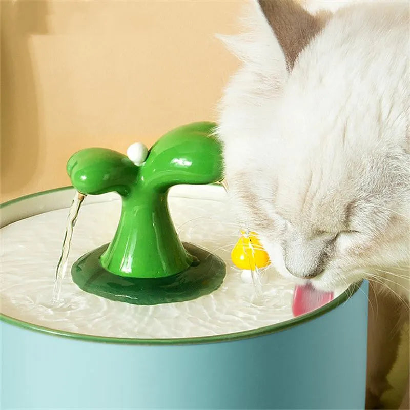 Ceramic cat water fountain with double filtration, available in blue, green, pink, sizes L and S