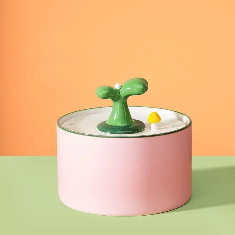 Ceramic cat water fountain with double filtration, available in blue, green, pink, sizes L and S