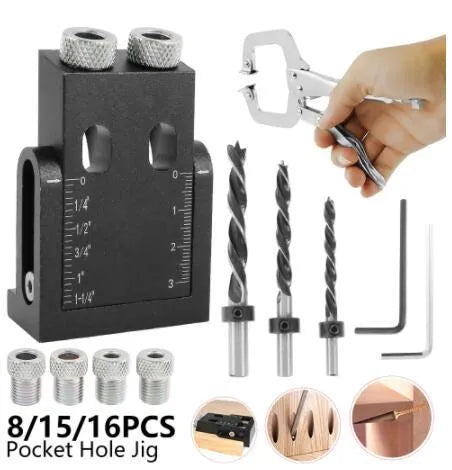 Black aluminium alloy woodworking perforation locator tool with angled drilling guide