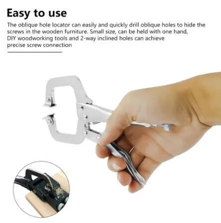 Black aluminium alloy woodworking perforation locator tool with angled drilling guide