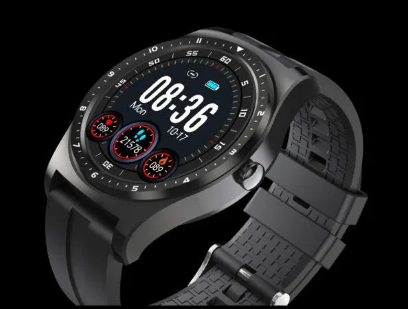 47mm smart watch with touch screen for heart rate, blood pressure, and sleep monitoring on a silicone wristband