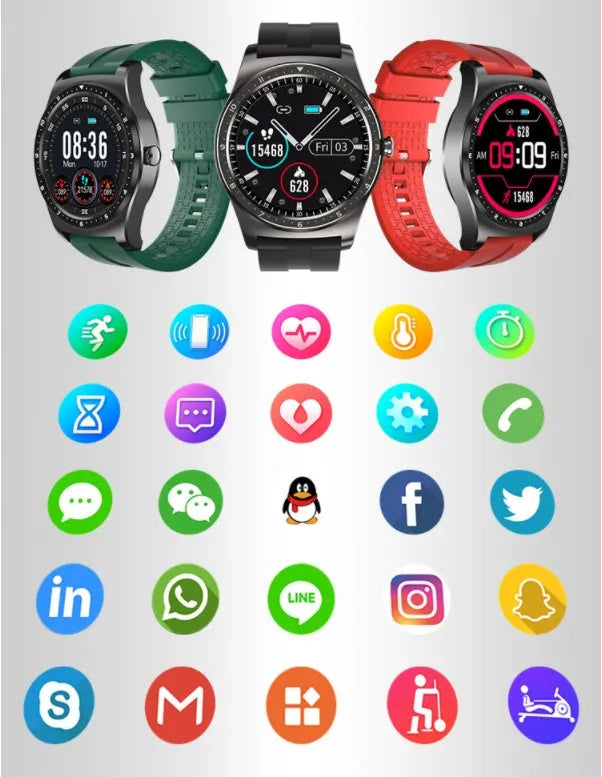 47mm smart watch with touch screen for heart rate, blood pressure, and sleep monitoring on a silicone wristband