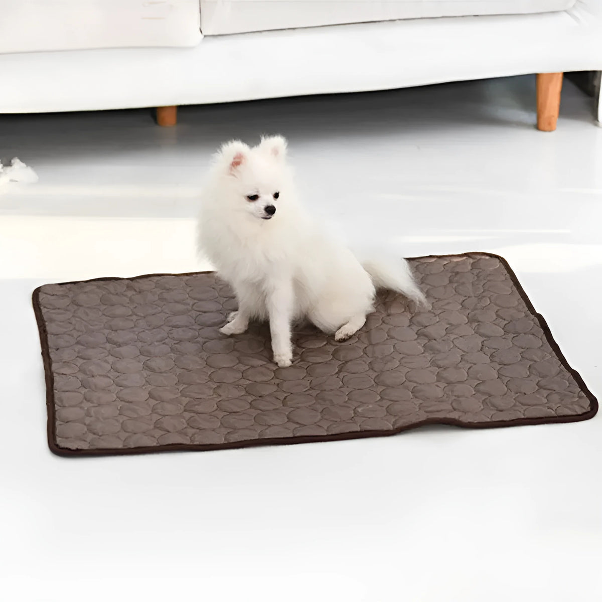 Ice silk and mesh cooling pet mat in brown, dark blue, gray, light blue, or pink, foldable for floor, doghouse, or cage use