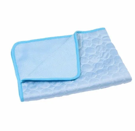 Ice silk and mesh cooling pet mat in brown, dark blue, gray, light blue, or pink, foldable for floor, doghouse, or cage use