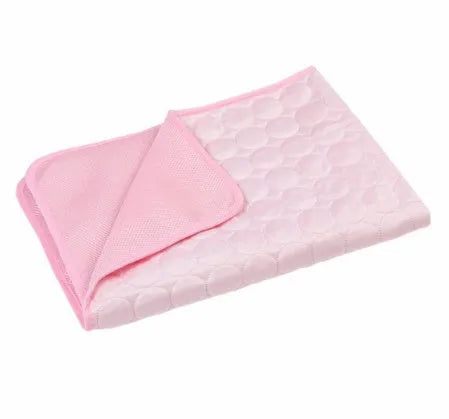Ice silk and mesh cooling pet mat in brown, dark blue, gray, light blue, or pink, foldable for floor, doghouse, or cage use