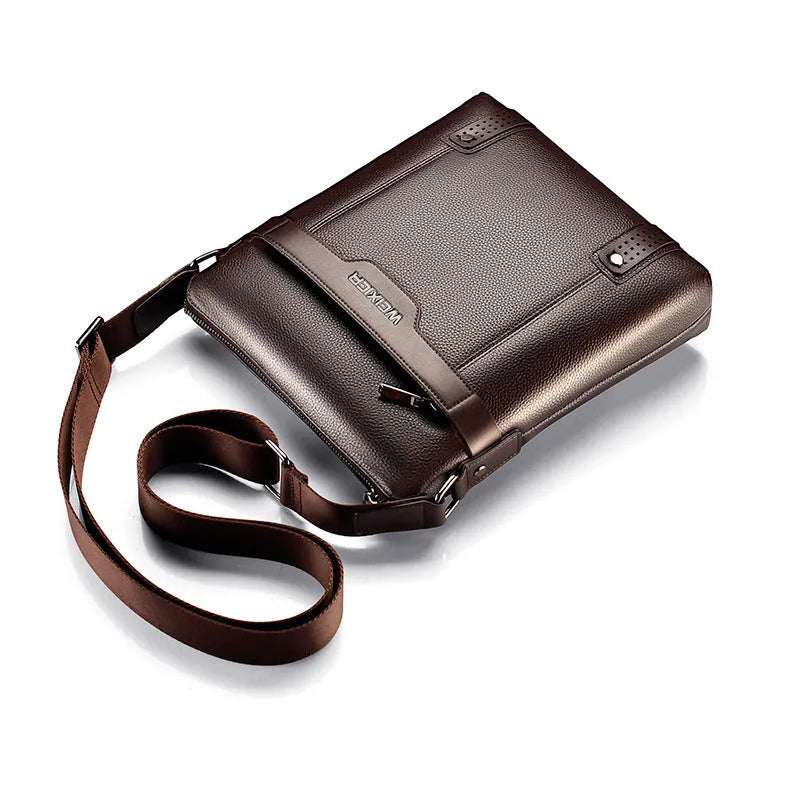 Men's black PU leather shoulder bag with square design and zipper closure