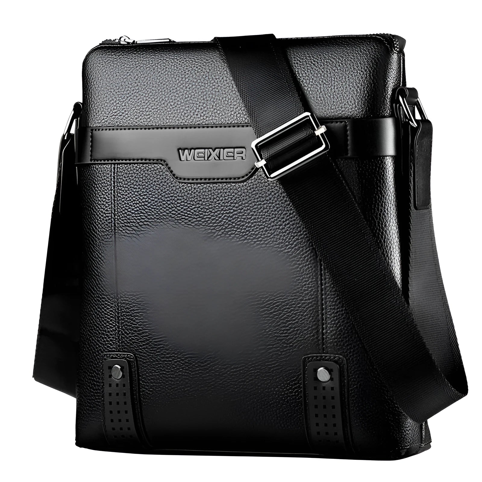 Men's black PU leather shoulder bag with square design and zipper closure