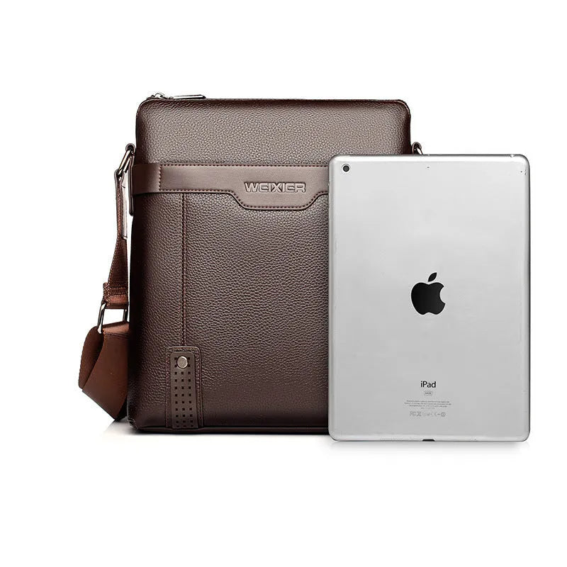 Men's black PU leather shoulder bag with square design and zipper closure