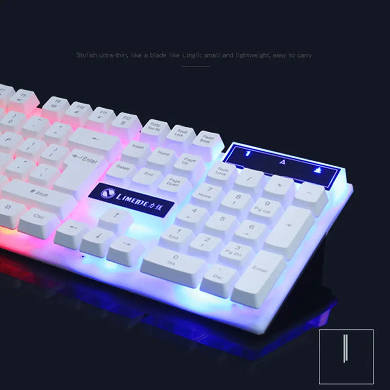 GTX300 black and white gaming keyboard and mouse set with backlit keys and wired USB cables