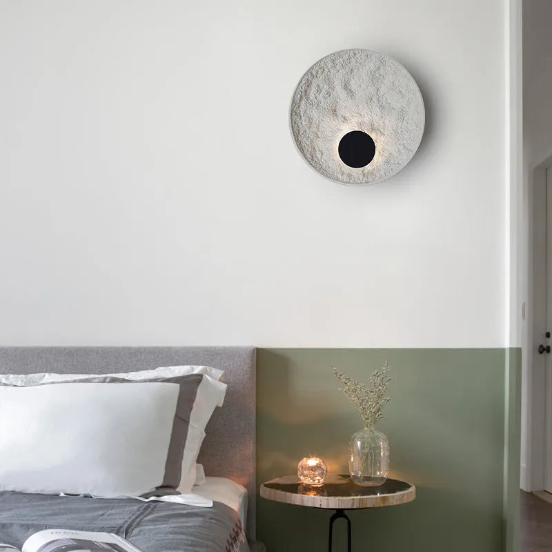 Modern white iron wall lamp shown in 300mm and 500mm size options for bedside lighting.