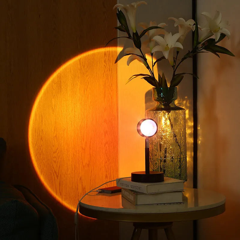 Black USB dual-head sunset rainbow projection lamp with touch switch and colour changing LED