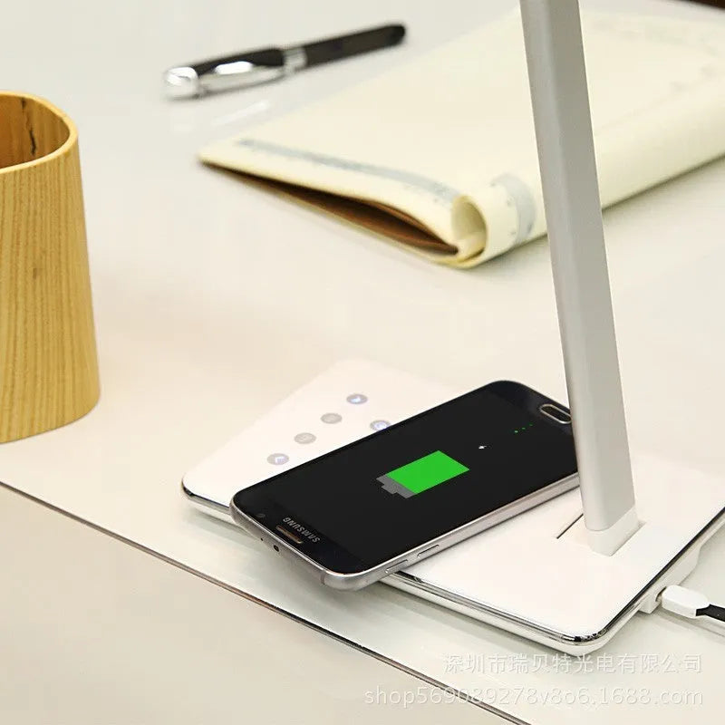 Black or white wireless charging desk lamp with touch control and USB cable