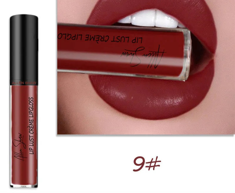 Mineral-based lip gloss tube with silky cream texture in one of 12 available colour options