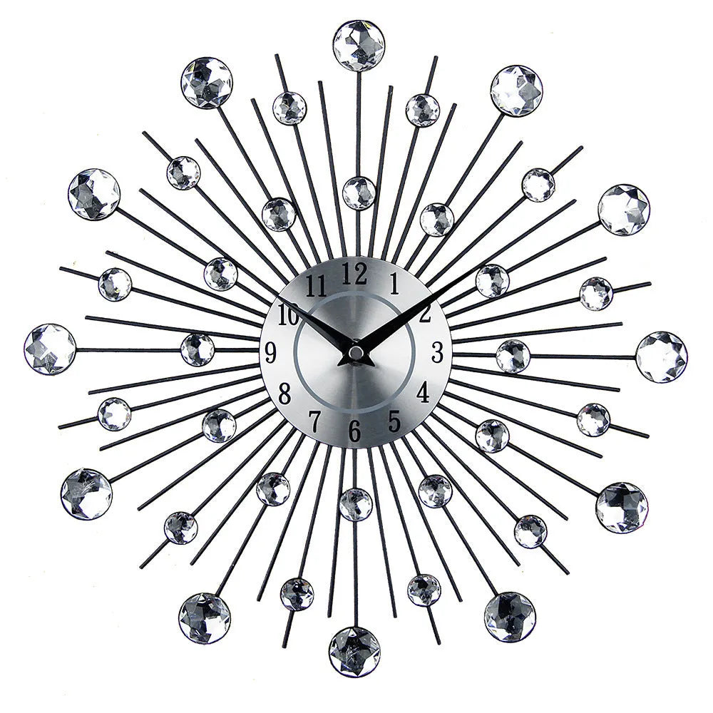 Large silver round wall clock with metal casing and aluminium dial measuring 33cm