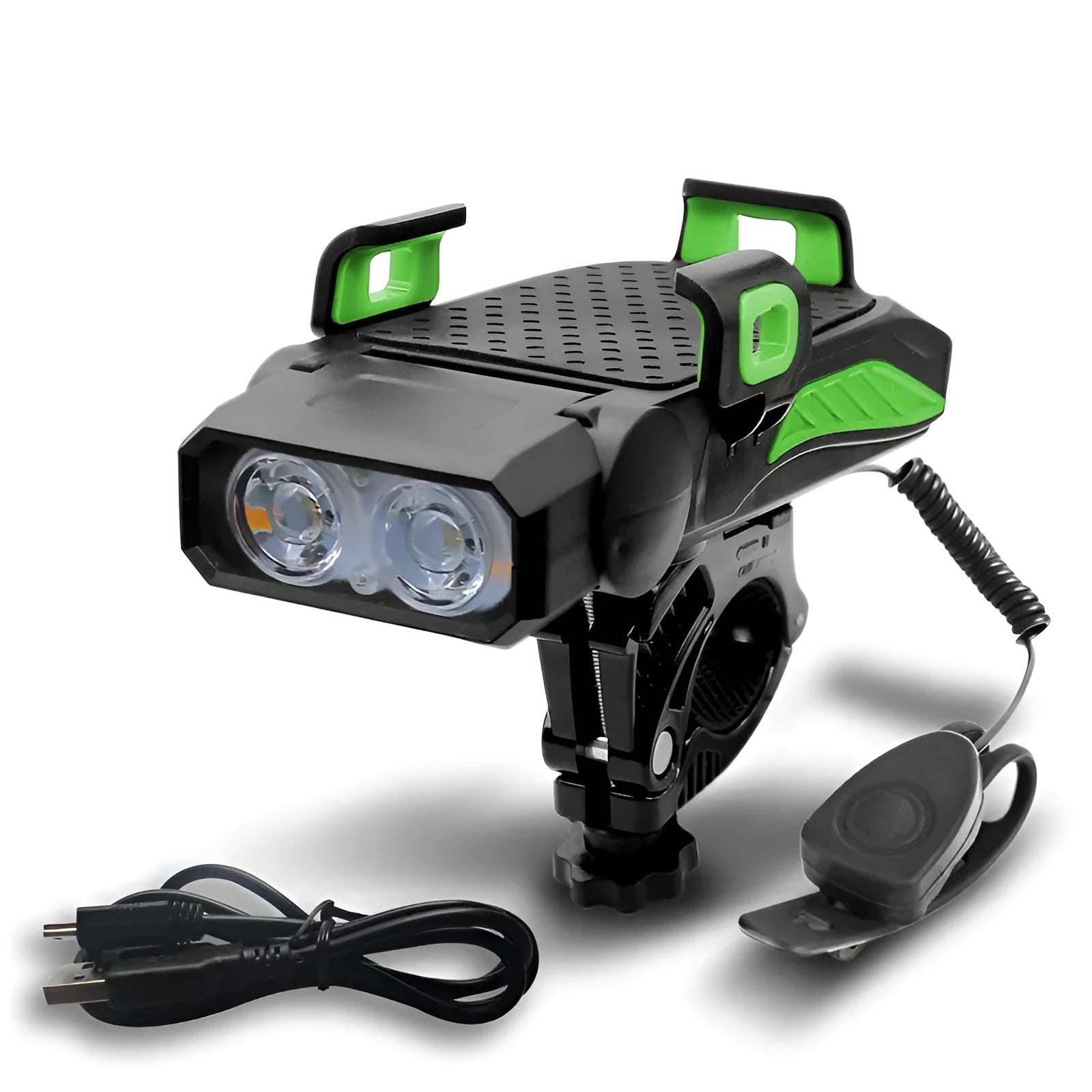 Rechargeable bicycle light in single or double lamp style with colour options.