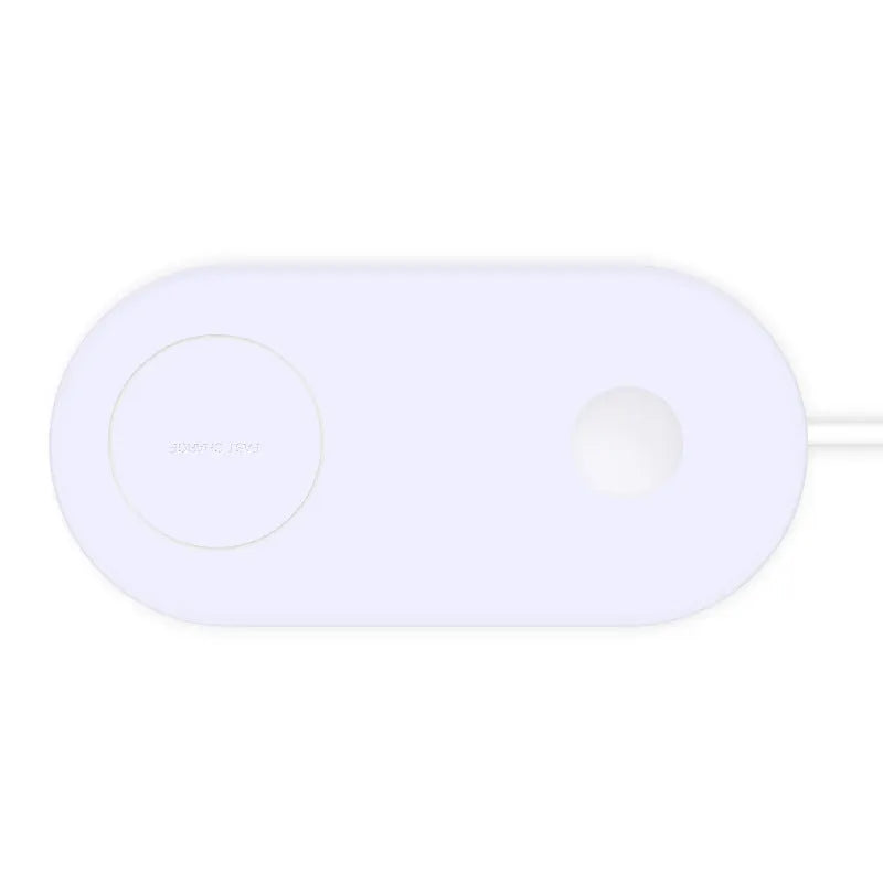 White dual wireless phone charger supporting simultaneous fast charging for two mobile phones