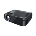 Portable white wireless projector with 8K lens and AI voice control showing mobile phone screen mirroring