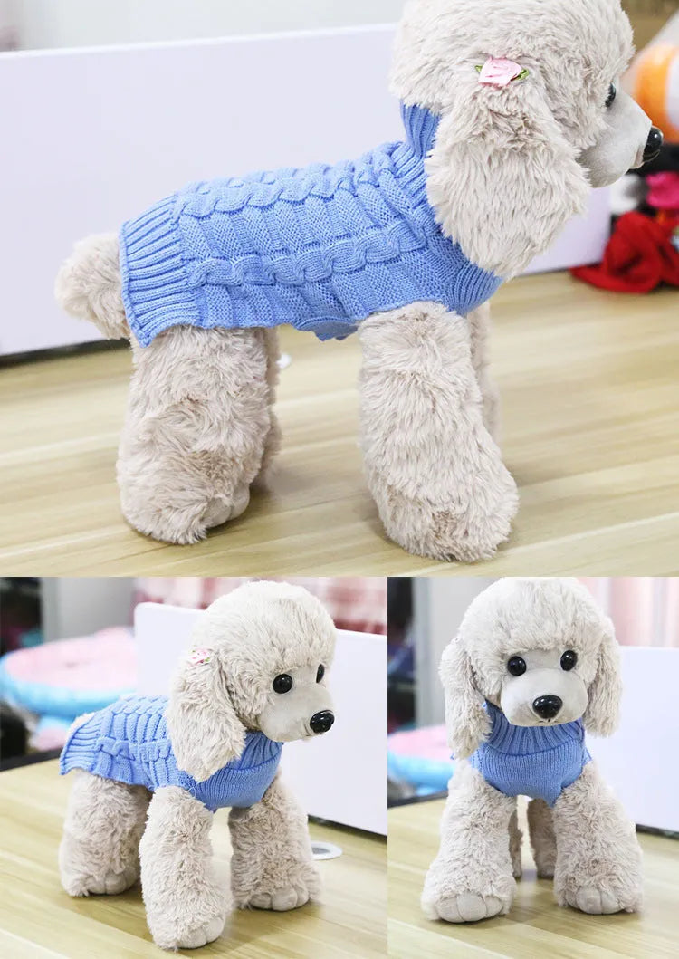 Cashmere twisted rope dog sweater in wool material showing textured design and colour options
