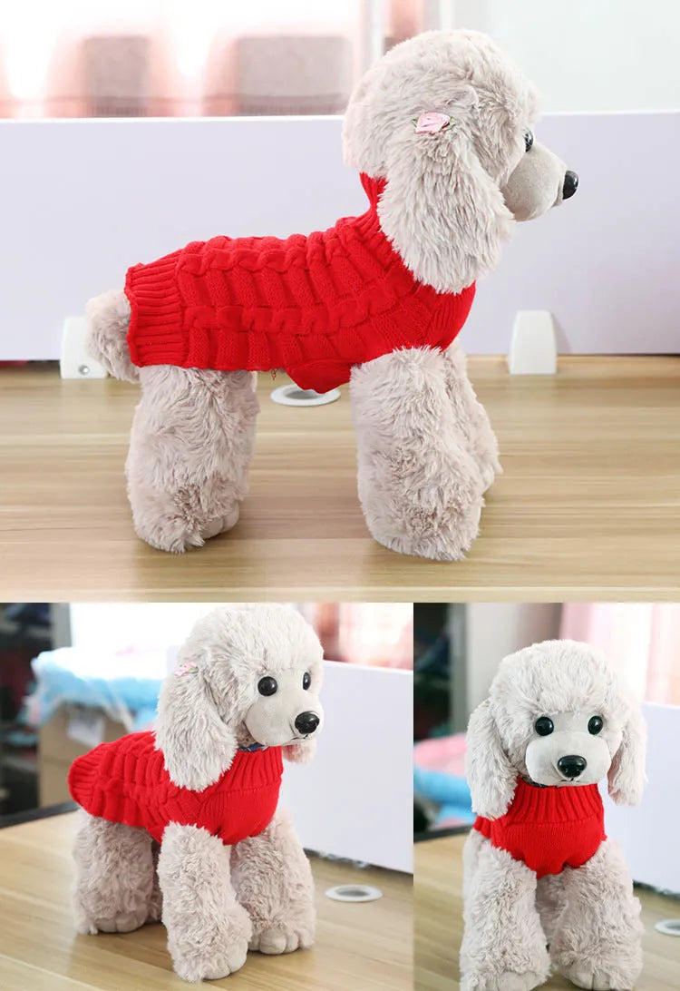 Cashmere twisted rope dog sweater in wool material showing textured design and colour options