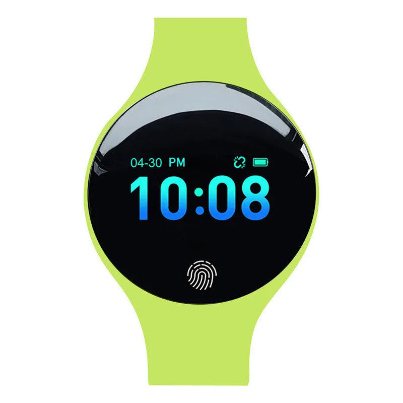 Blue smart watch with a 0.66 inch screen on a wrist, showing Bluetooth and pedometer functions.