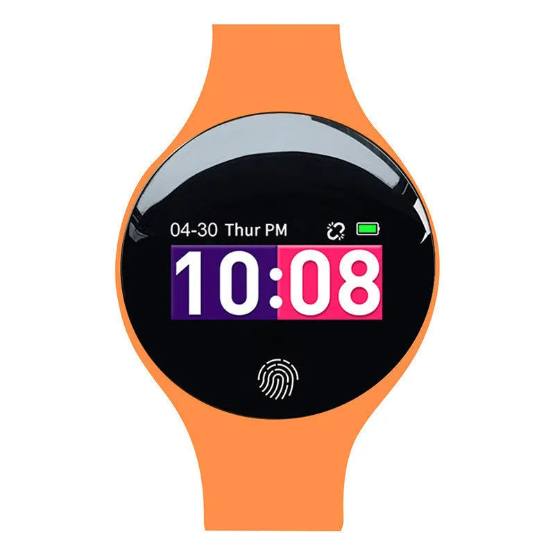 Blue smart watch with a 0.66 inch screen on a wrist, showing Bluetooth and pedometer functions.