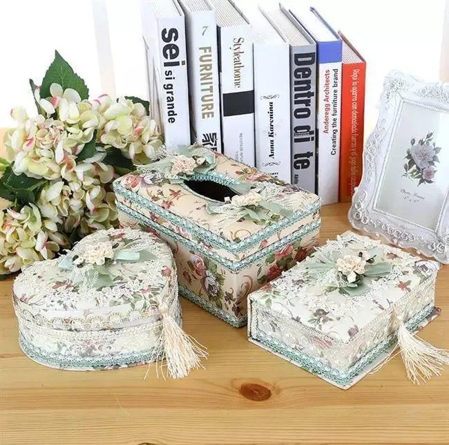 Ceramic jewellery and tissue box organiser in bright apricot colour