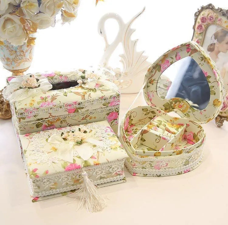 Ceramic jewellery and tissue box organiser in bright apricot colour