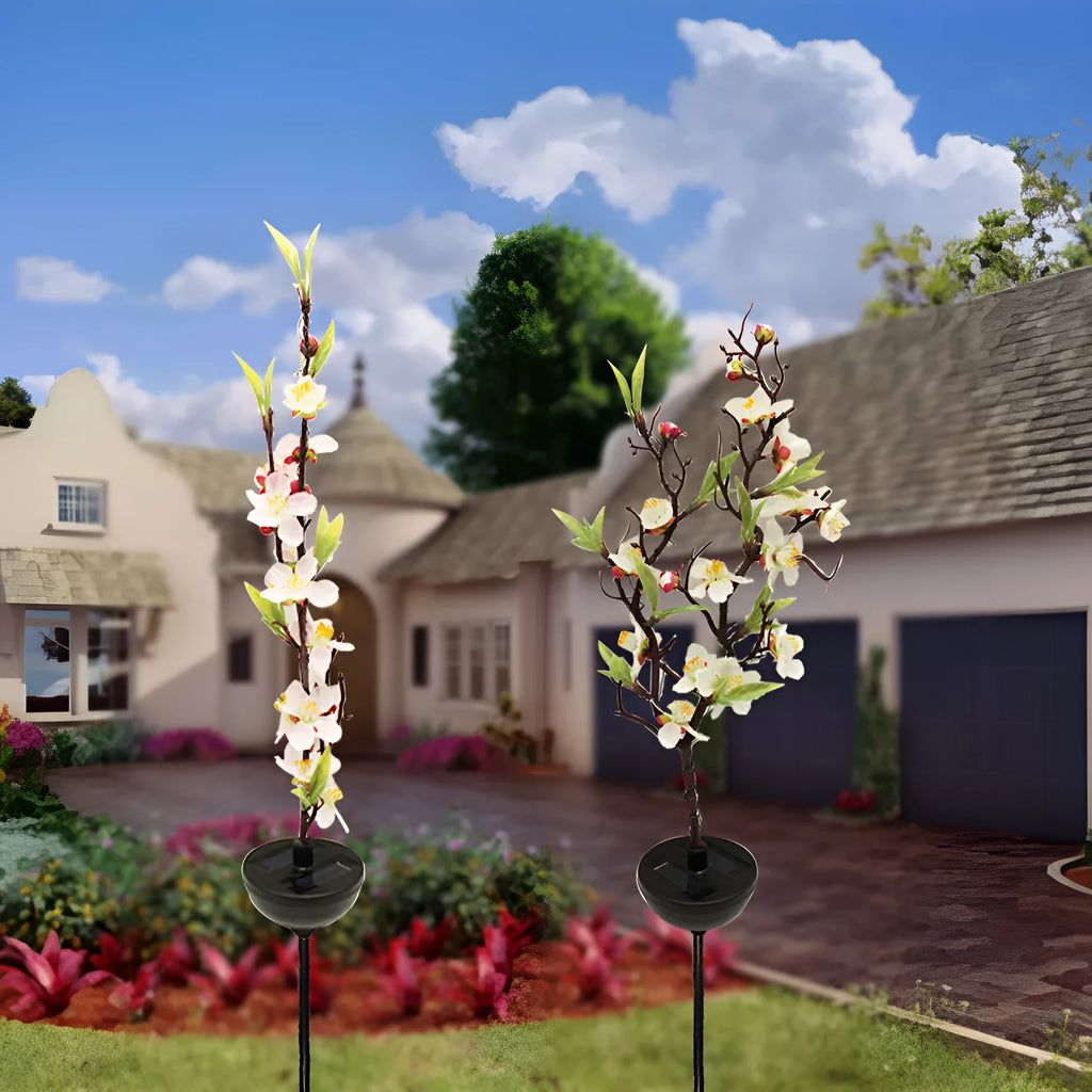 Solar-powered cherry firework string light with ground spike for outdoor garden decoration