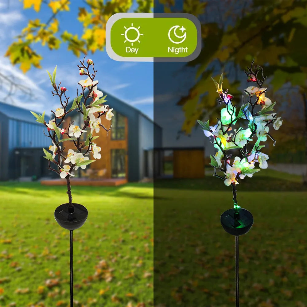 Solar-powered cherry firework string light with ground spike for outdoor garden decoration